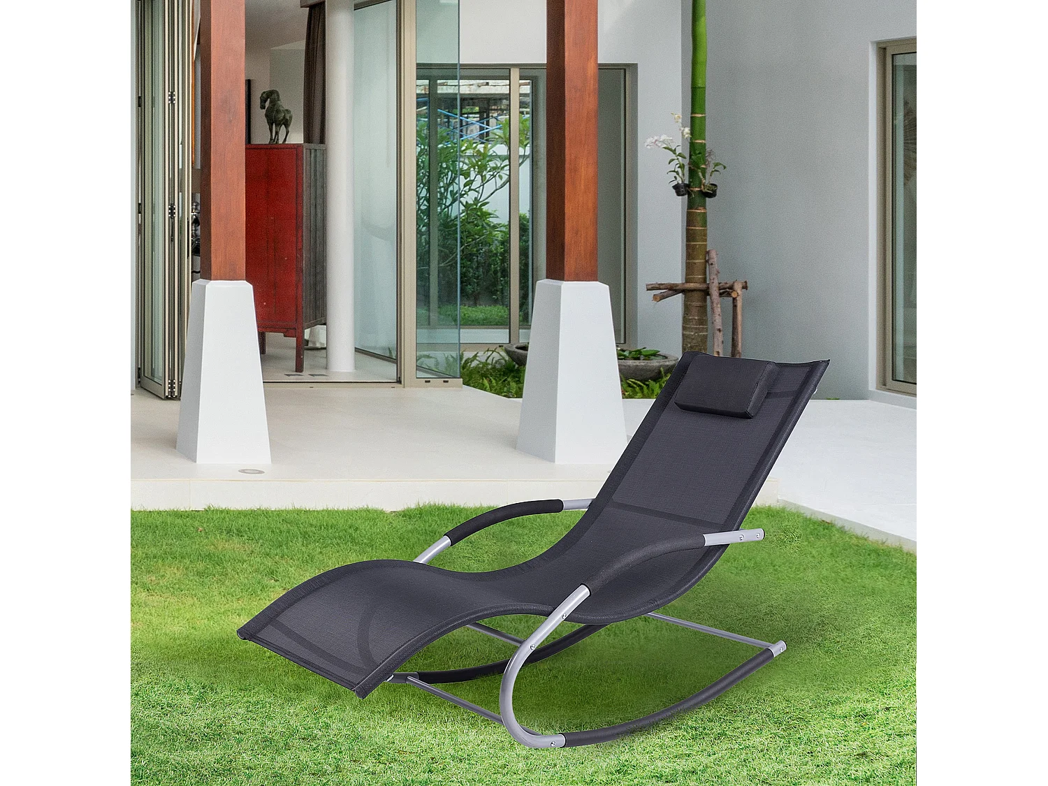 Tumbona mecedora negro 63x144x84 cm Outsunny