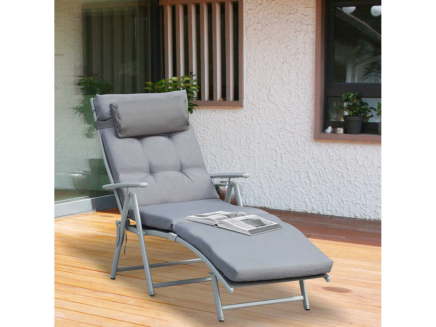 Tumbona de jardín gris 137x63.5x100.5cm Outsunny