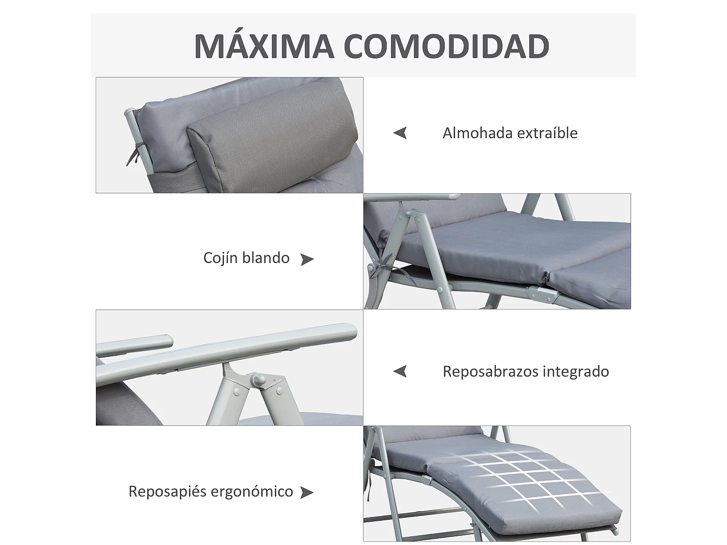 Tumbona de jardín gris 137x63.5x100.5cm Outsunny