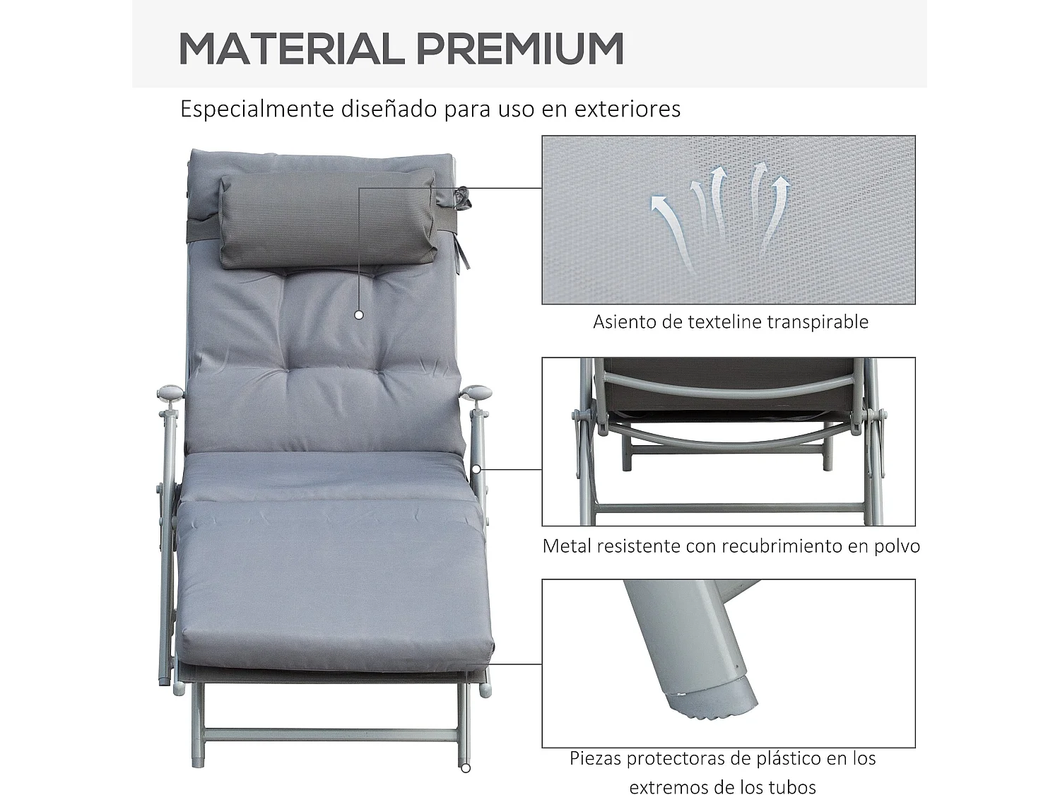 Tumbona de jardín gris 137x63.5x100.5cm Outsunny