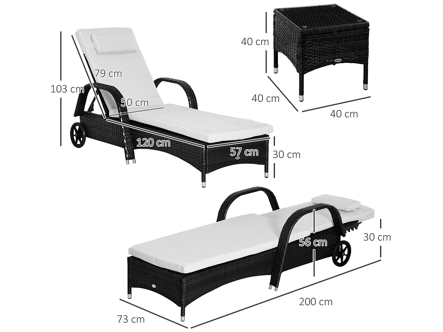 Conjuntos de muebles de jardín negro 200x73x103cm Outsunny