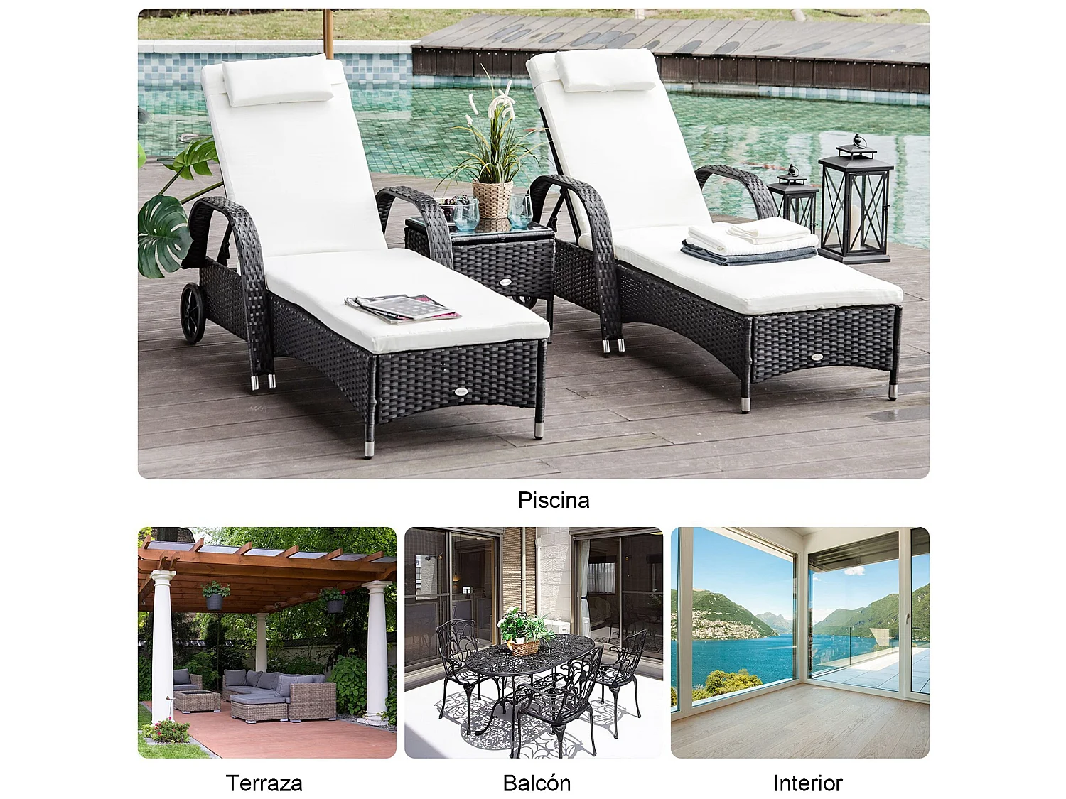 Conjuntos de muebles de jardín negro 200x73x103cm Outsunny