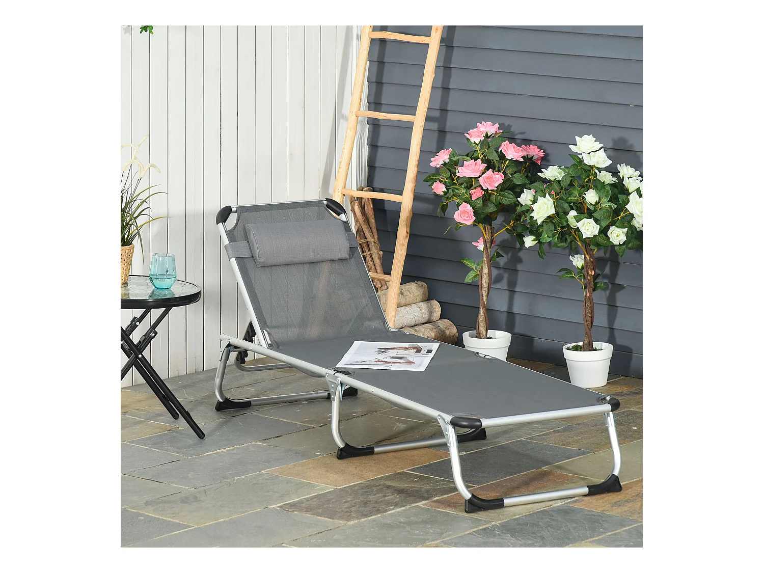 Tumbona plegable gris 170x60x76 cm Outsunny