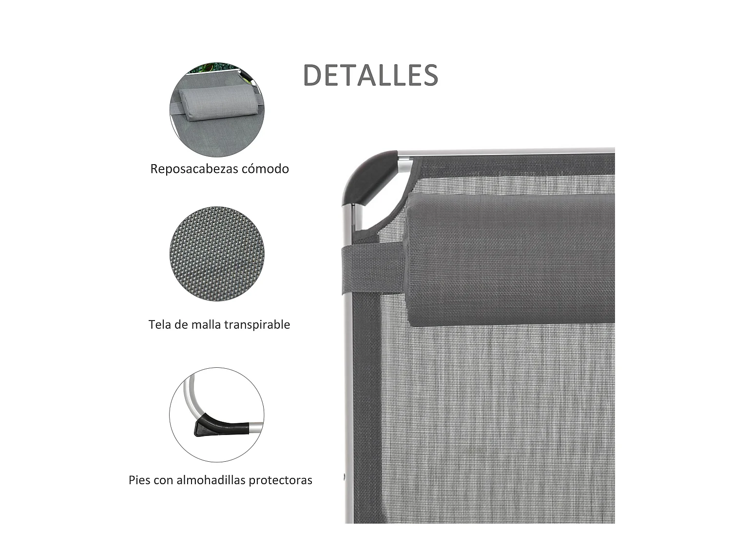 Tumbona plegable gris 170x60x76 cm Outsunny