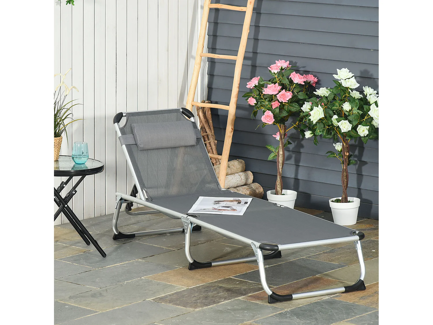 Tumbona plegable gris 170x60x76 cm Outsunny