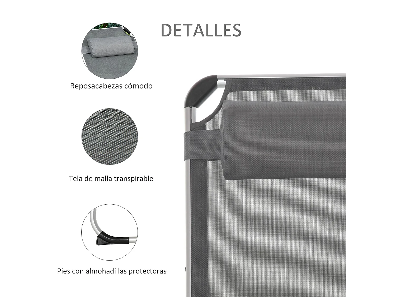 Tumbona plegable gris 170x60x76 cm Outsunny