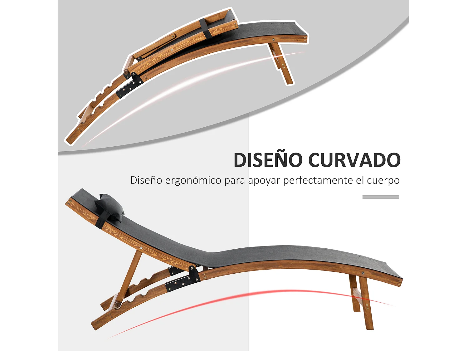 Tumbona negro 182x64x71 cm Outsunny