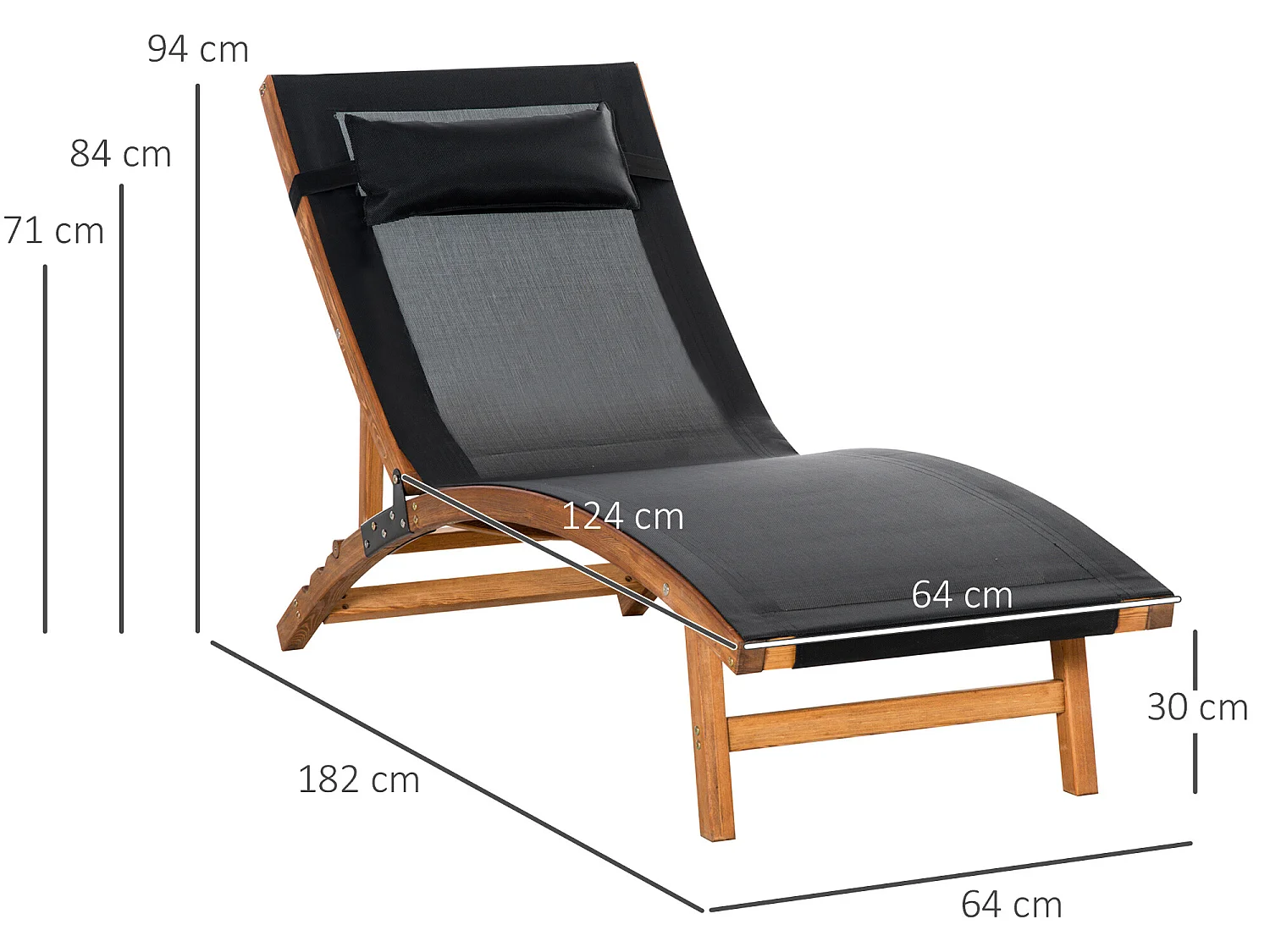 Tumbona negro 182x64x71 cm Outsunny