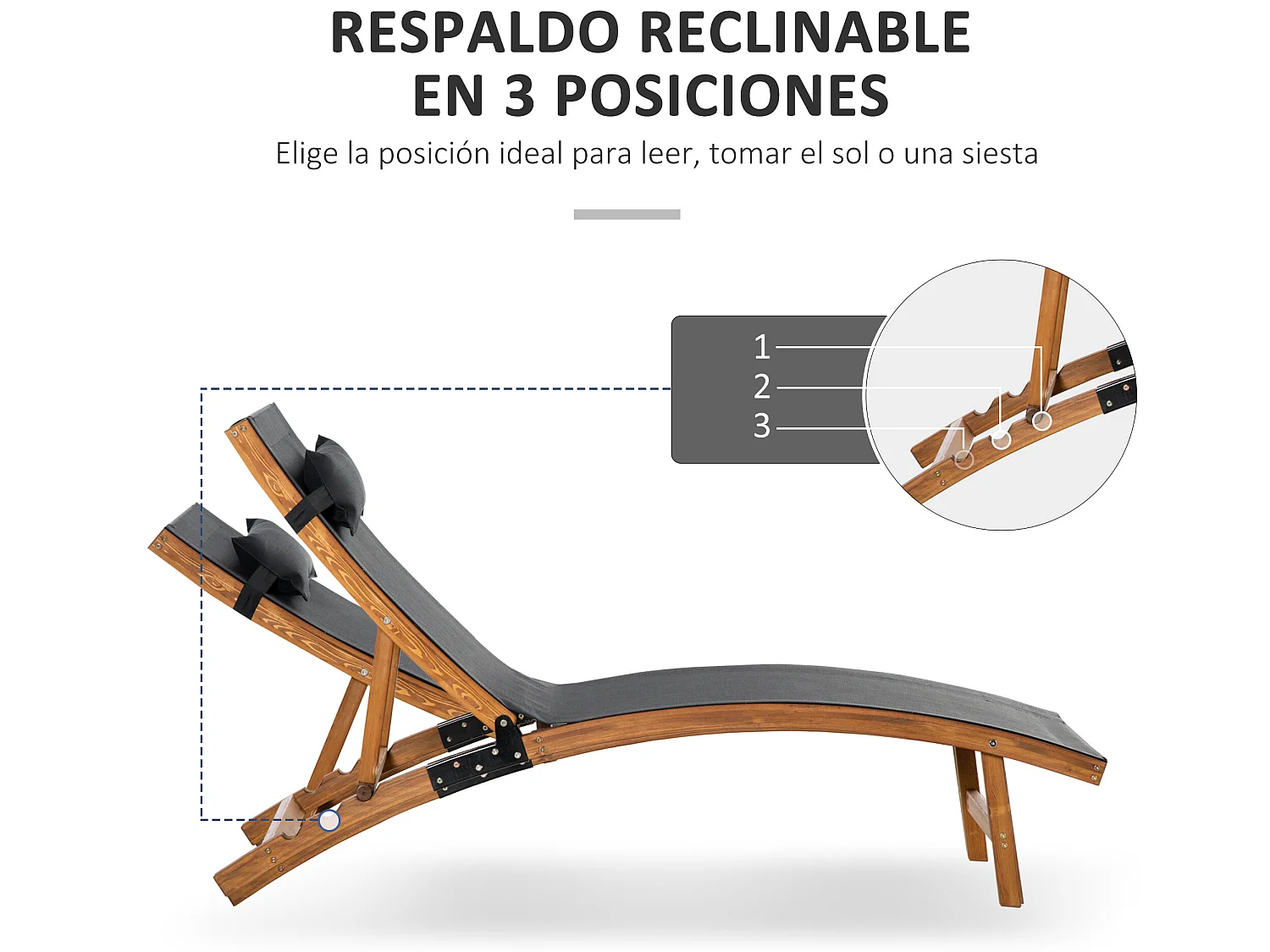 Tumbona negro 182x64x71 cm Outsunny