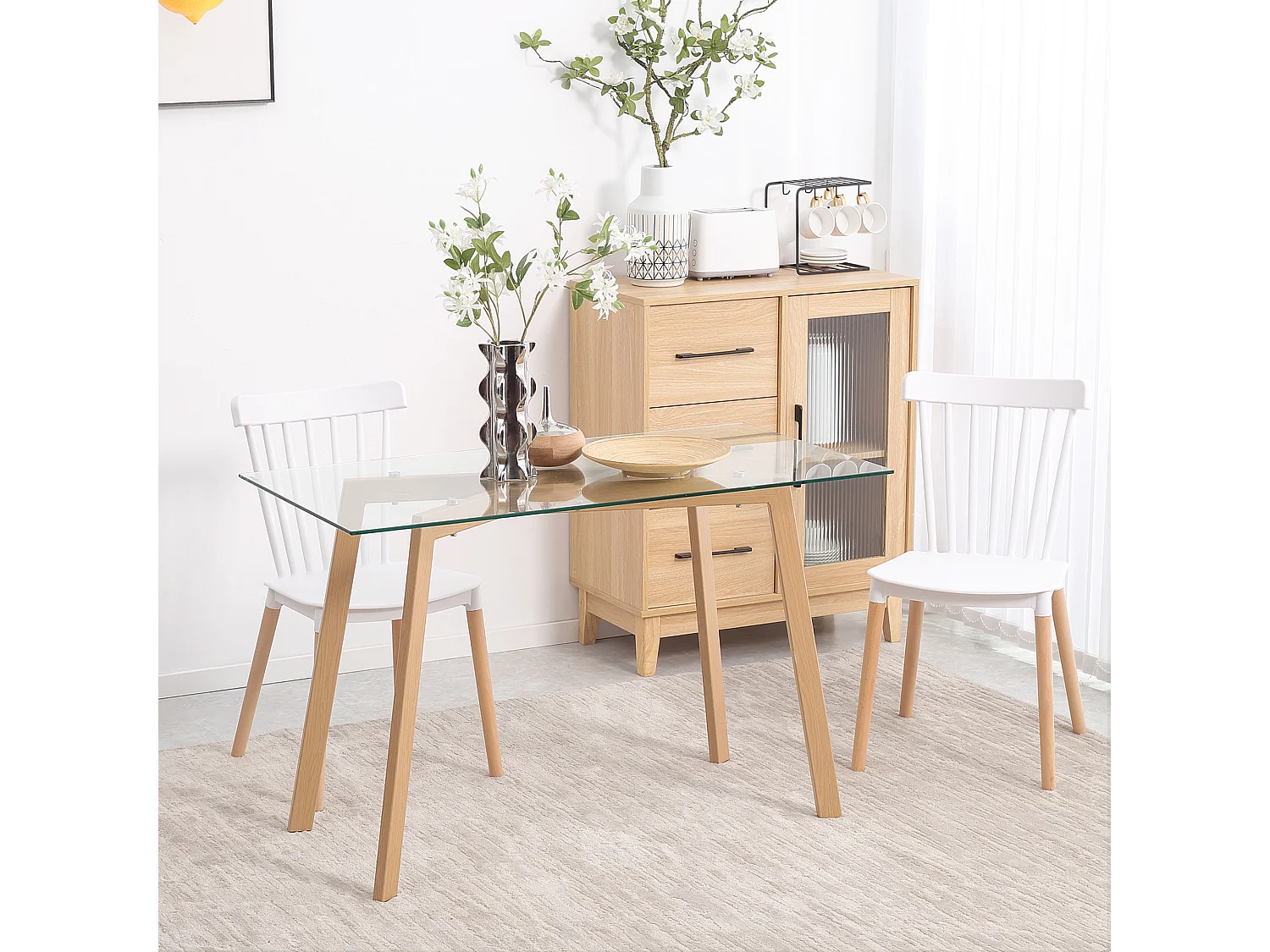 Mesa de comedor transparente y madera 120x60x76 cm HOMCOM