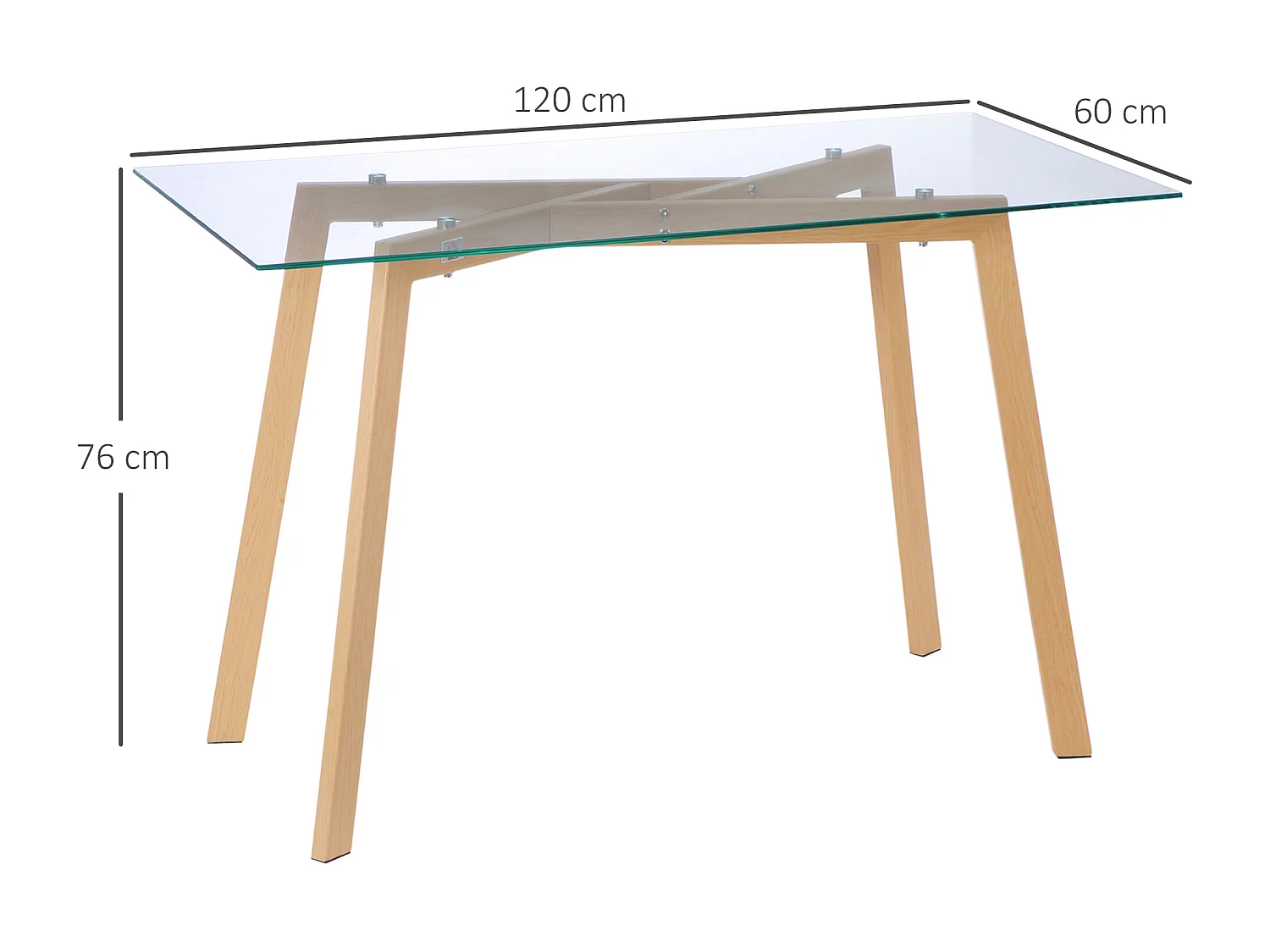 Mesa de comedor transparente y madera 120x60x76 cm HOMCOM