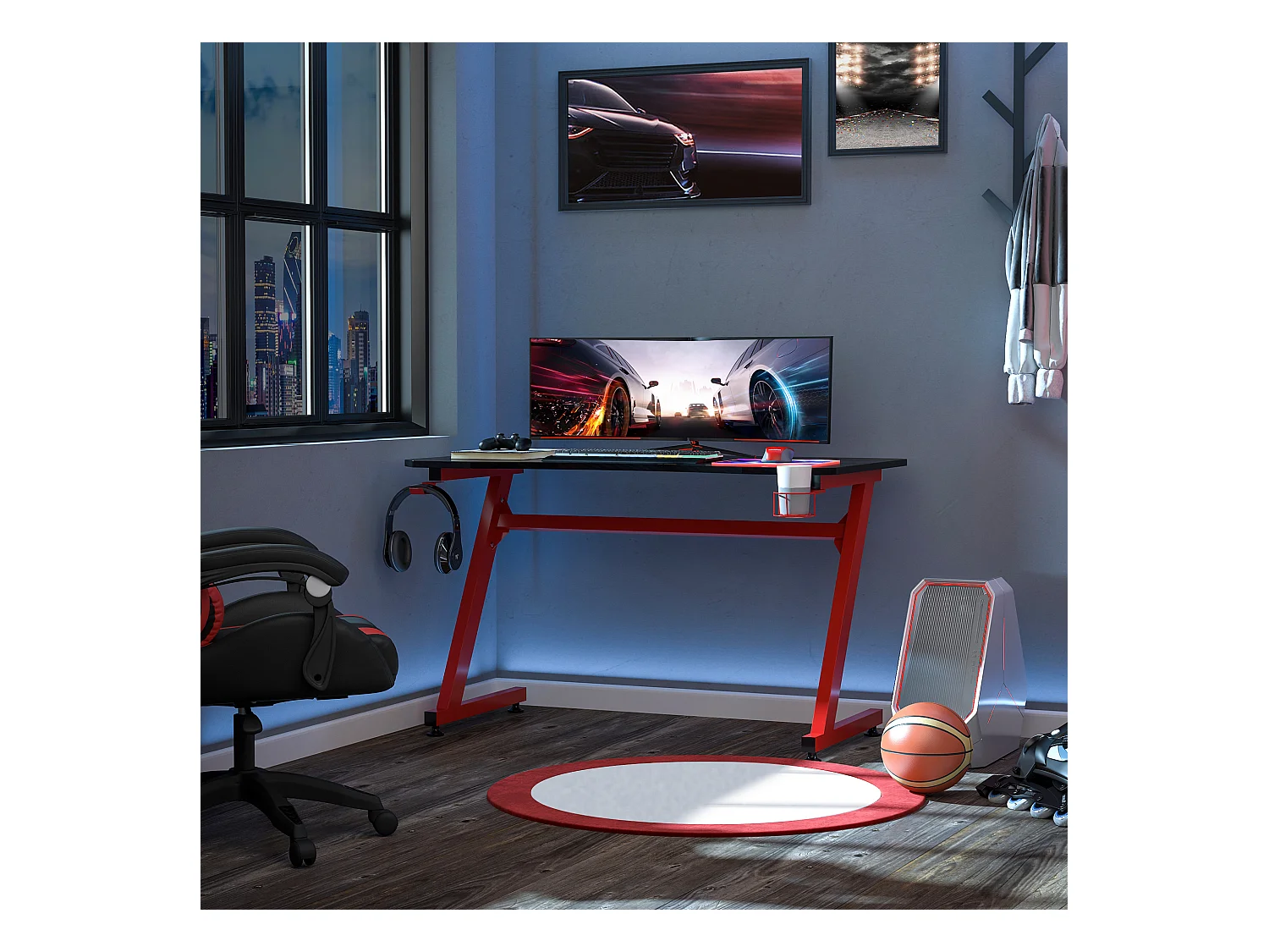 Mesa gaming rojo 120x65x74.5 cm HOMCOM