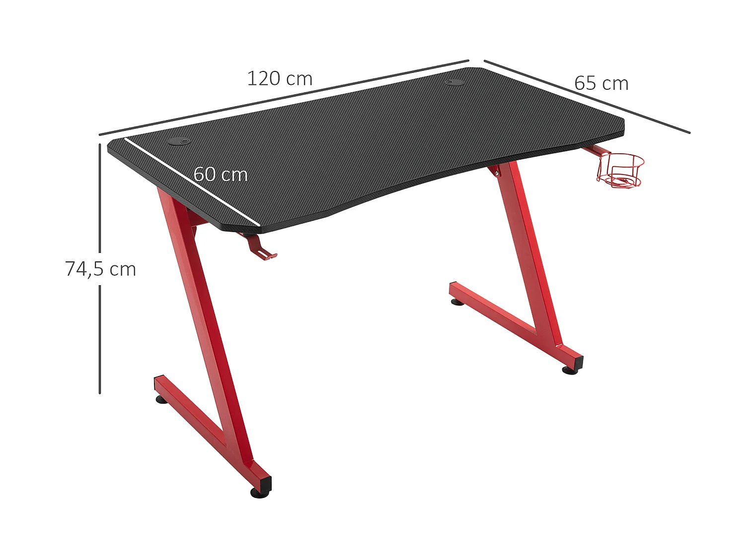 Mesa gaming rojo 120x65x74.5 cm HOMCOM
