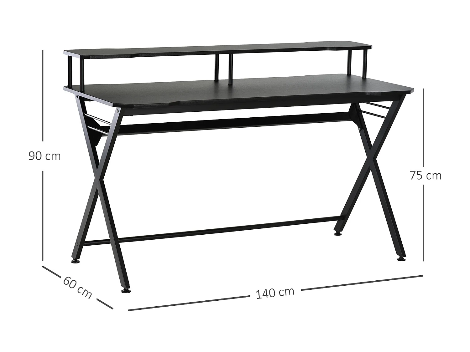 Mesa gaming negro 140x60x90 cm HOMCOM