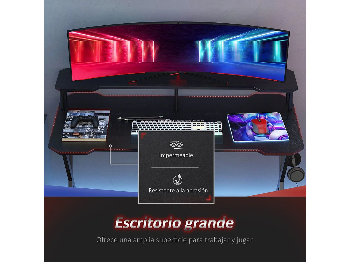 Mesa gaming negro 140x60x90 cm HOMCOM