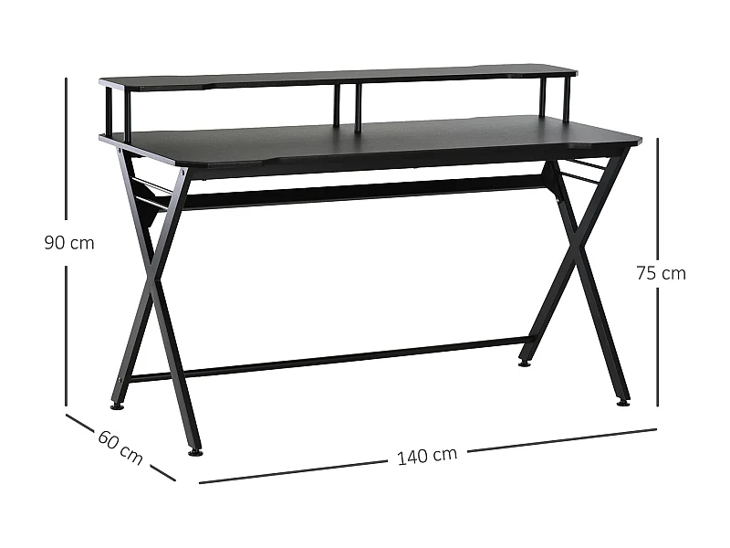 Mesa gaming negro 140x60x90 cm HOMCOM