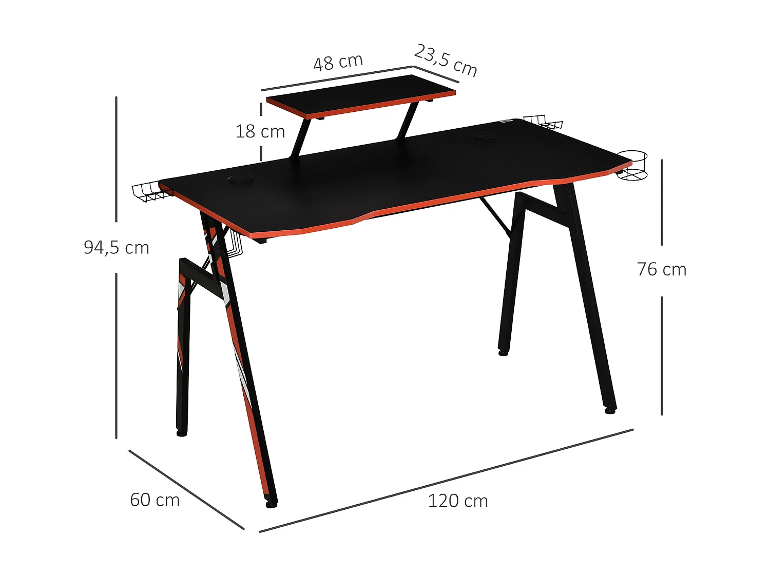 Mesa gaming negro 120x60x94.5 cm HOMCOM