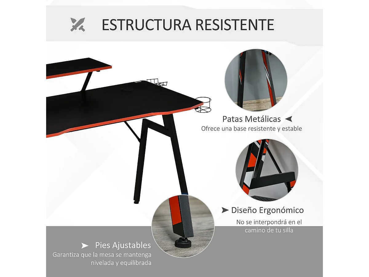 Mesa gaming negro 120x60x94.5 cm HOMCOM