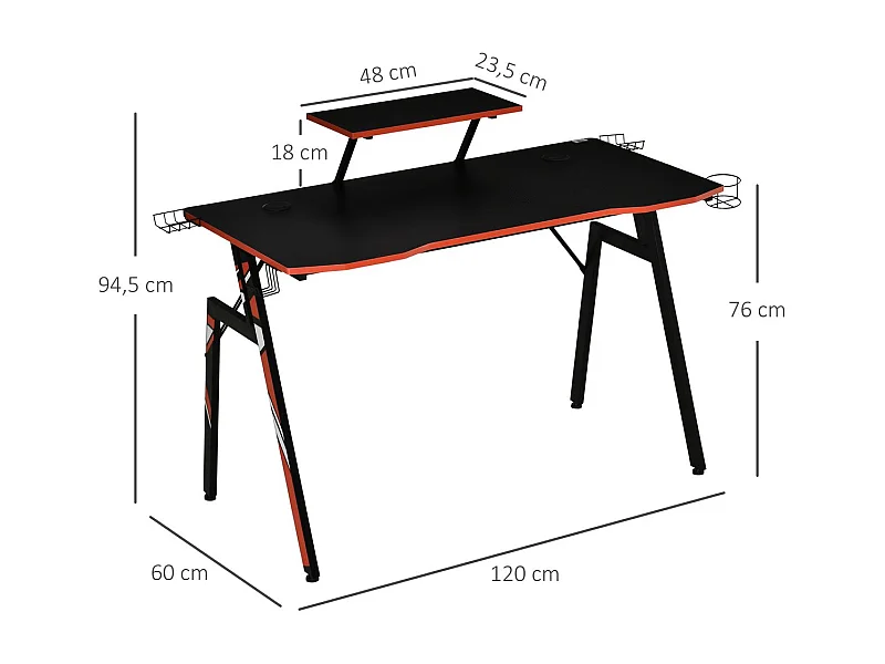 Mesa gaming negro 120x60x94.5 cm HOMCOM
