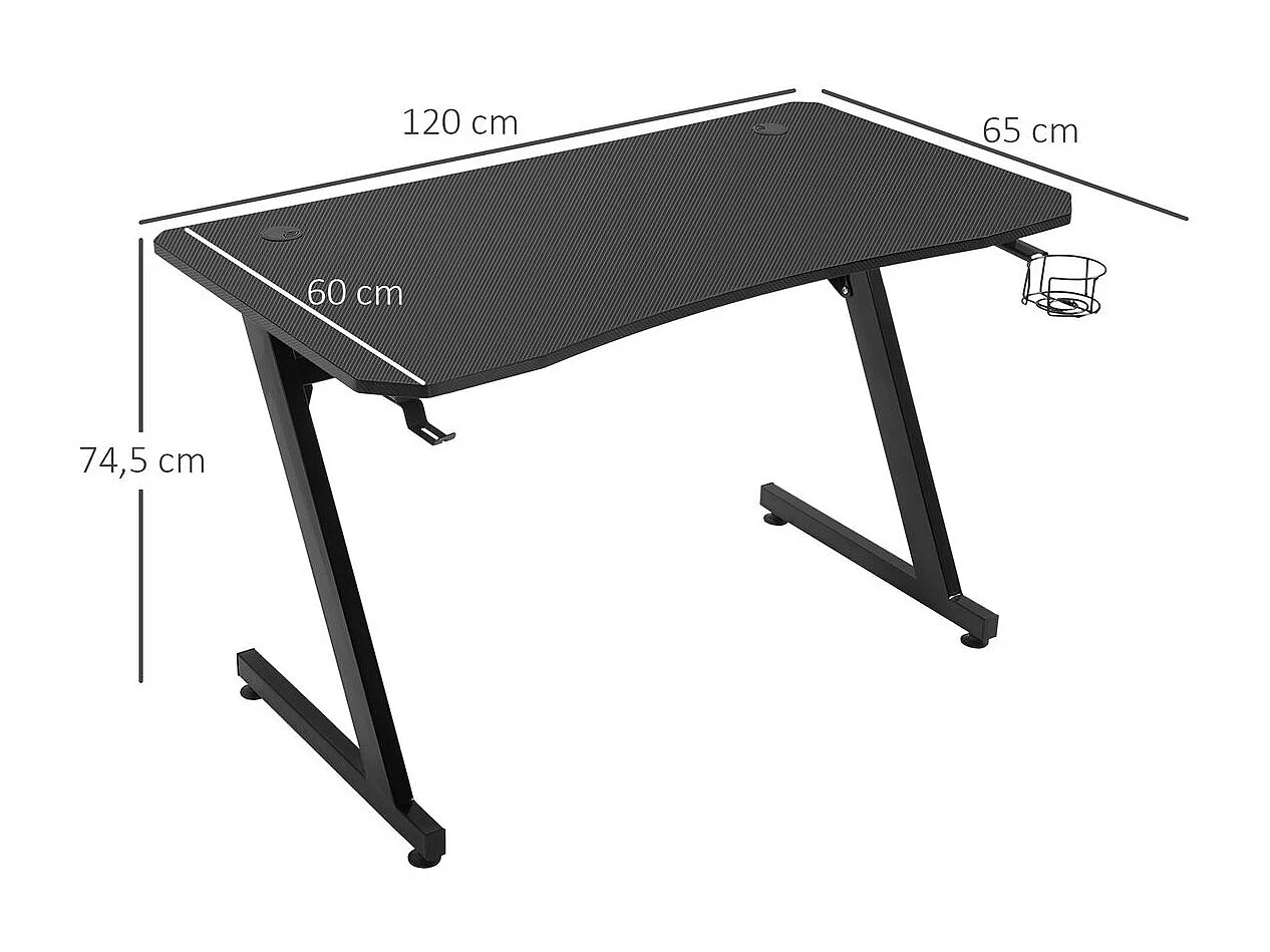 Mesa gaming negro 120x65x74.5 cm HOMCOM