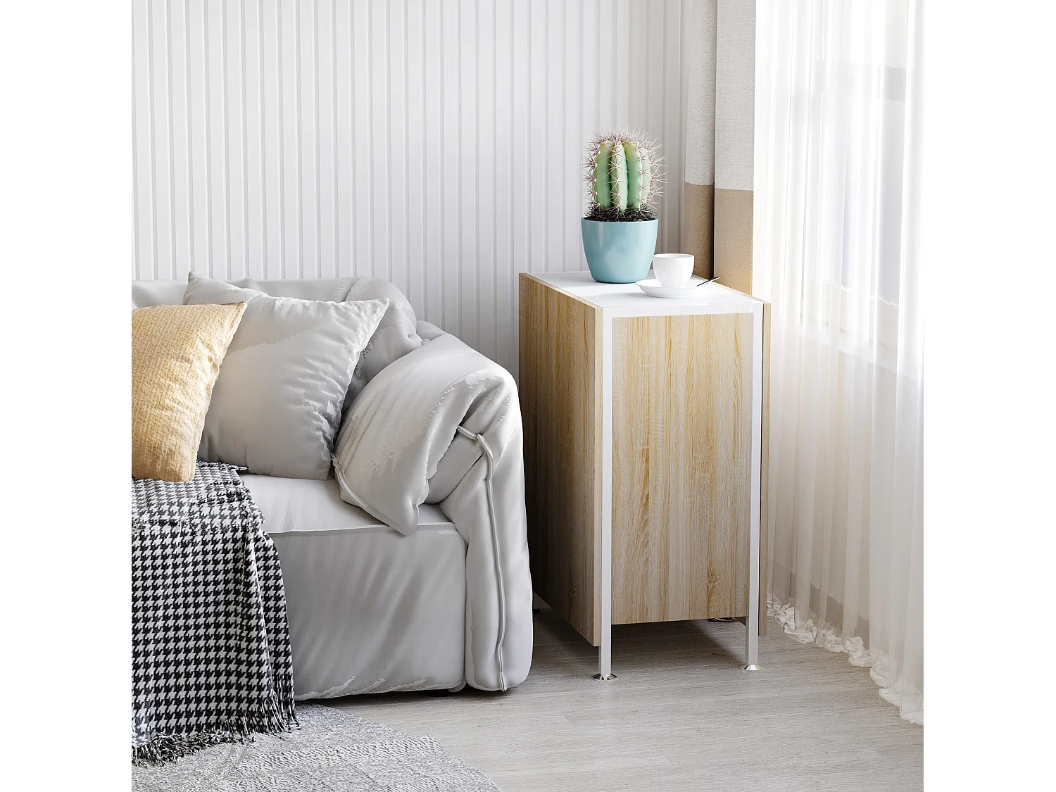 Table de rangement pliante à 4 étagères, 169 x 62 x 75 cm, chêne et blanc