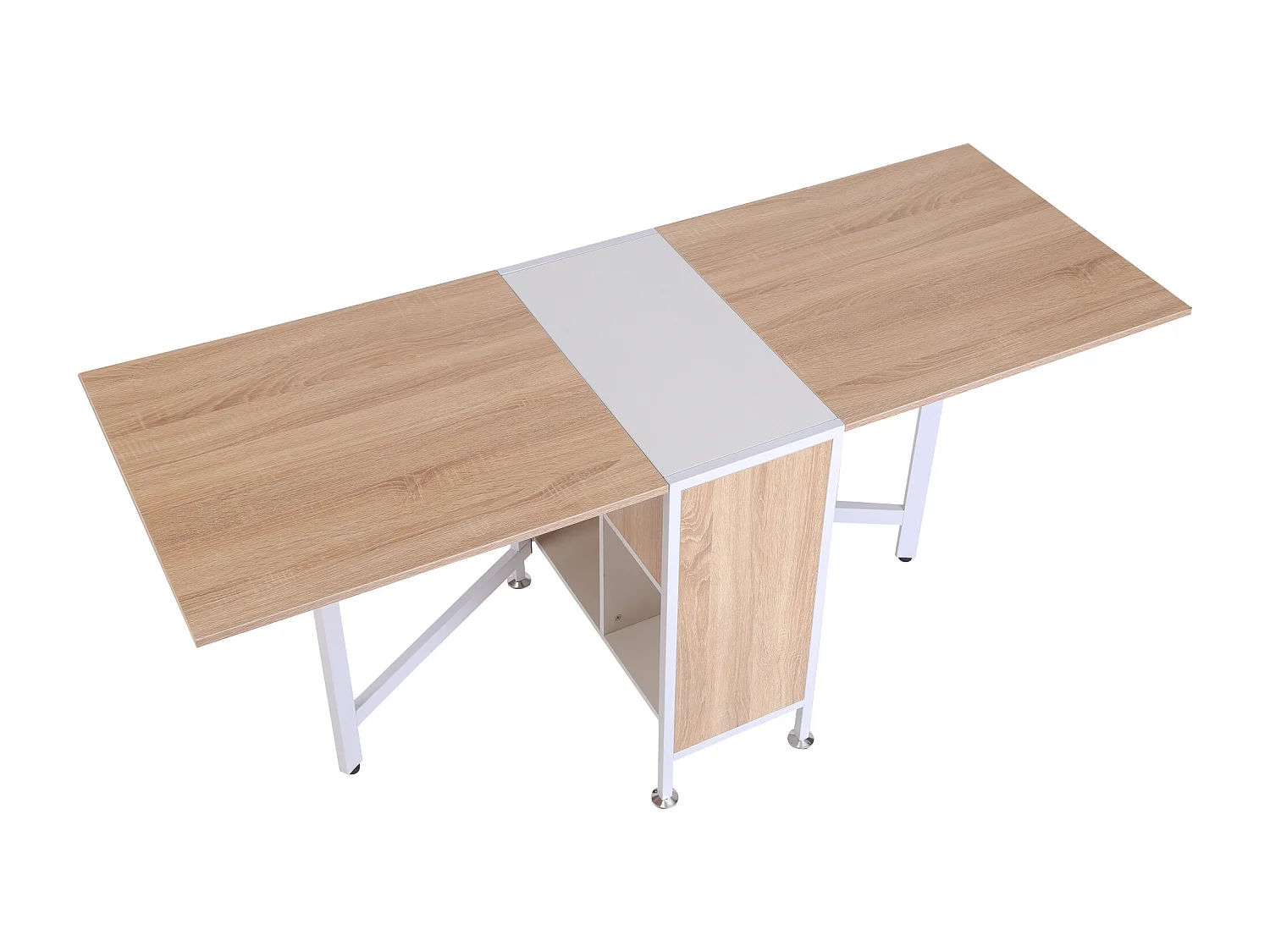 Table de rangement pliante à 4 étagères, 169 x 62 x 75 cm, chêne et blanc