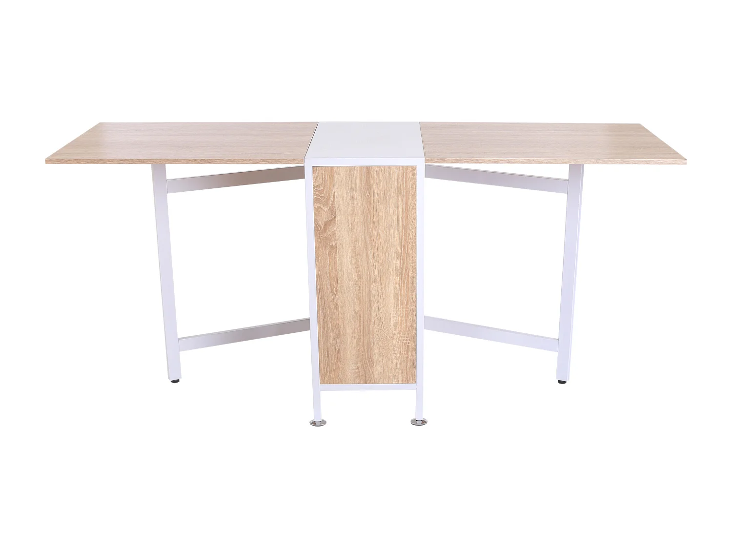 Klappbarer Aufbewahrungstisch mit 4 Ablagen, 169 x 62 x 75 cm, Eiche und Weiß