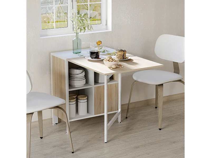 Opvouwbare opbergtafel met 4 planken, 169x62x75 cm, eiken en wit
