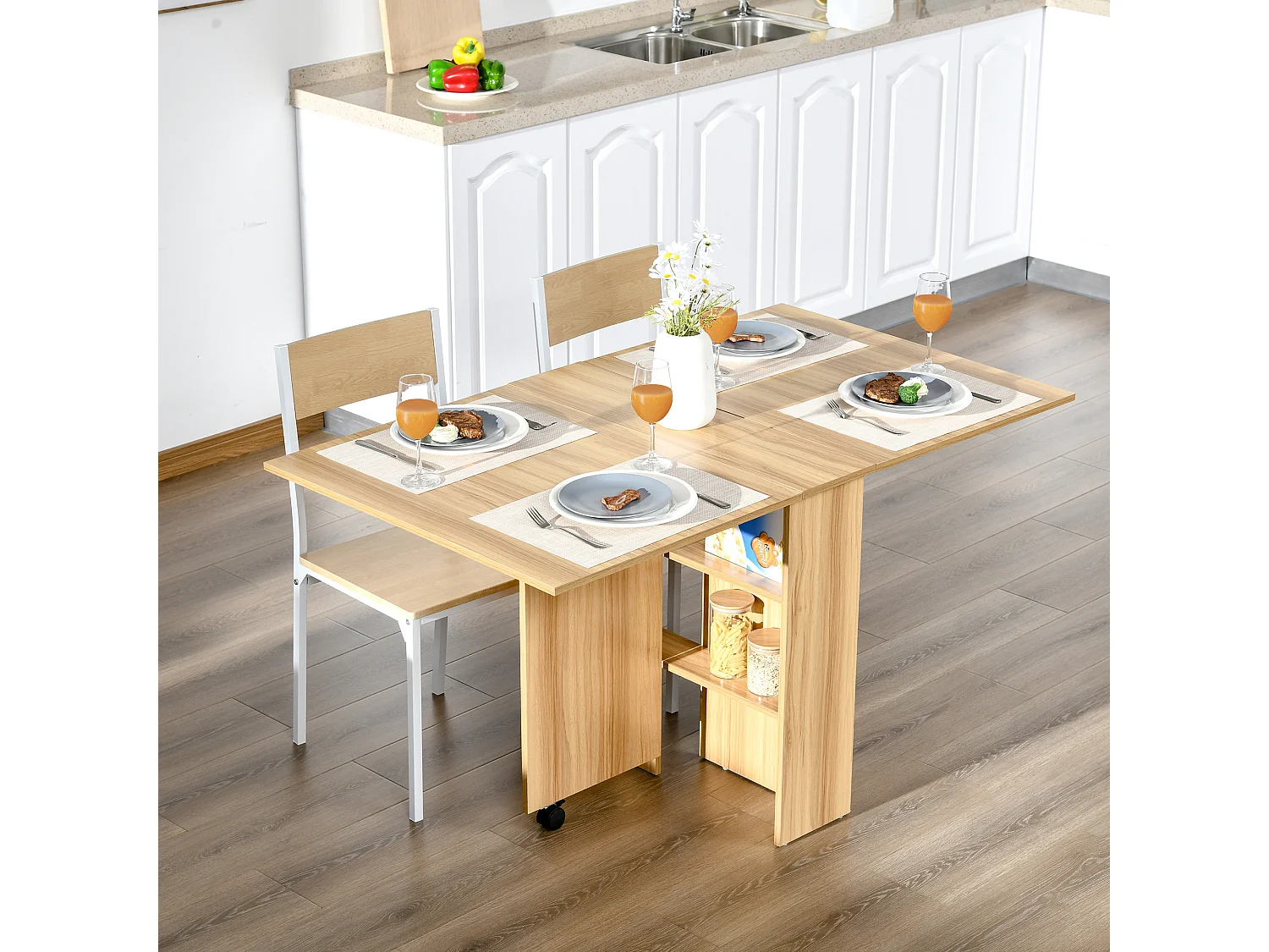 Mesa plegable con ruedas madera natural 140x80x74 cm HOMCOM