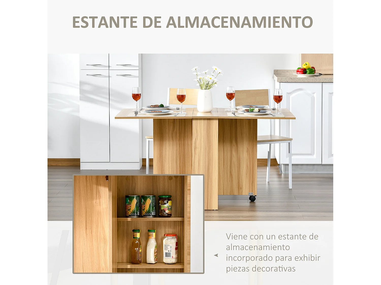 Mesa plegable con ruedas madera natural 140x80x74 cm HOMCOM
