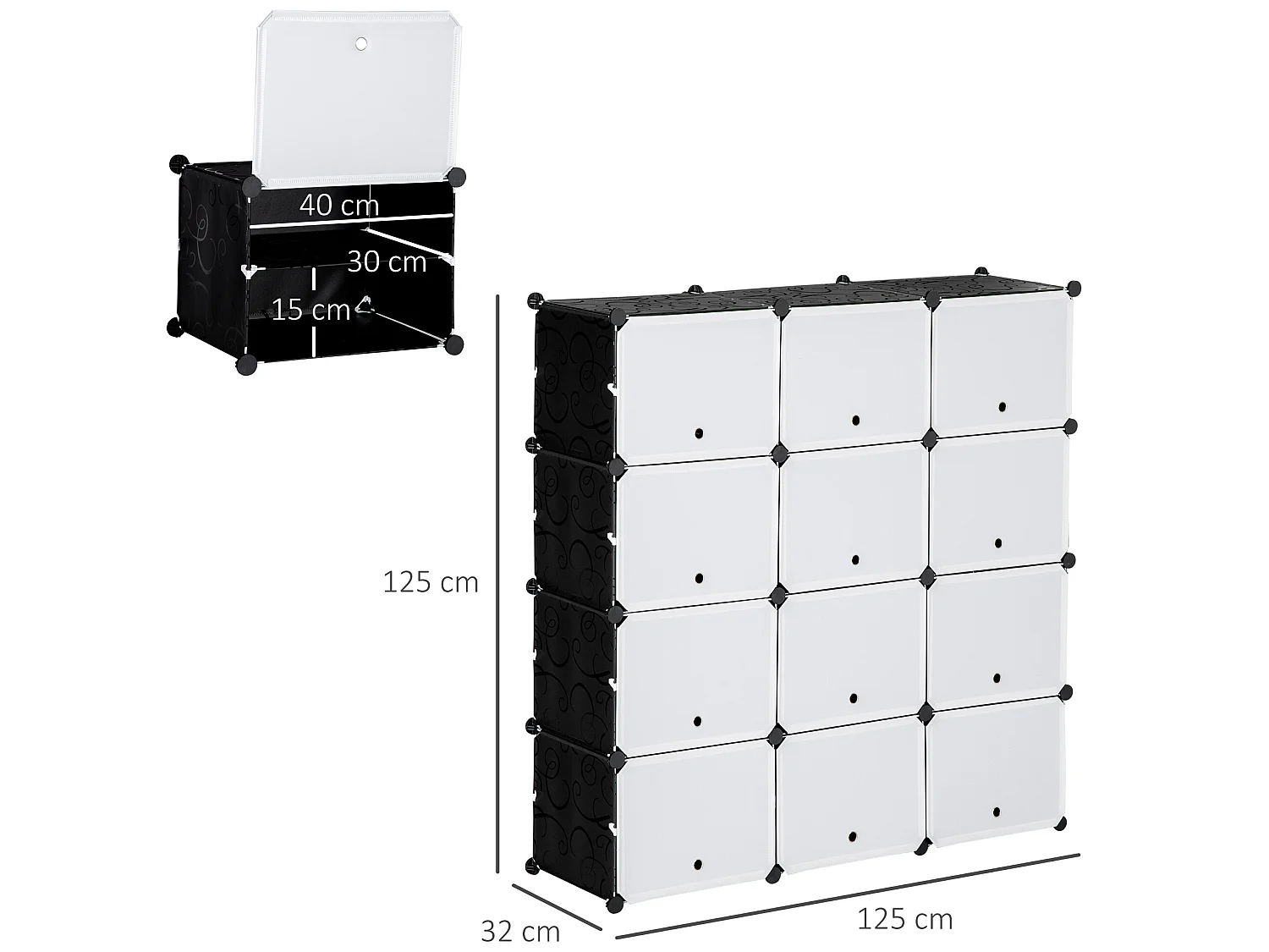 Armario modular negro y blanco 125x32x125 cm HOMCOM