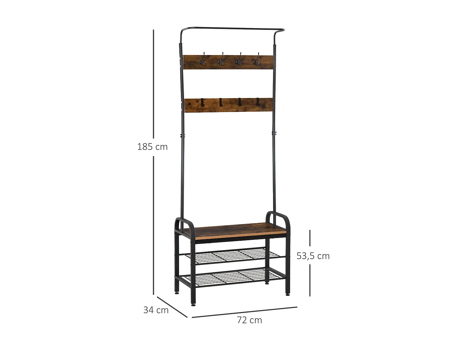 Perchero metálico negro, color de grano de madera 72x34x185cm HOMCOM
