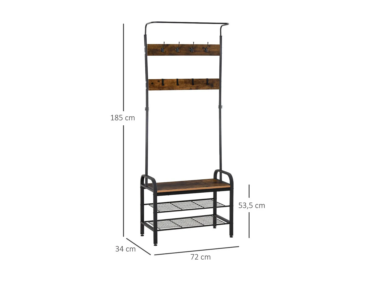 Perchero metálico negro, color de grano de madera 72x34x185cm HOMCOM