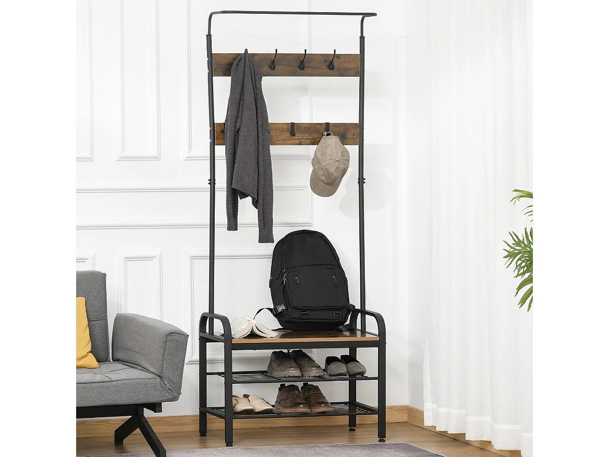 Perchero metálico negro, color de grano de madera 72x34x185cm HOMCOM