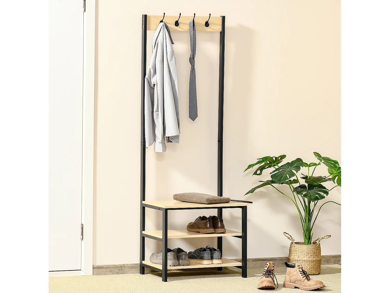 Perchero de pie madera natural 60x40x175cm HOMCOM