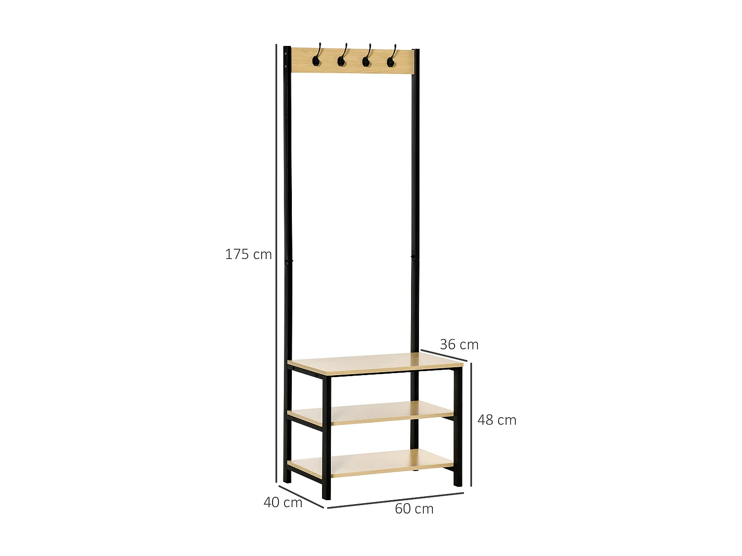 Perchero de pie madera natural 60x40x175cm HOMCOM