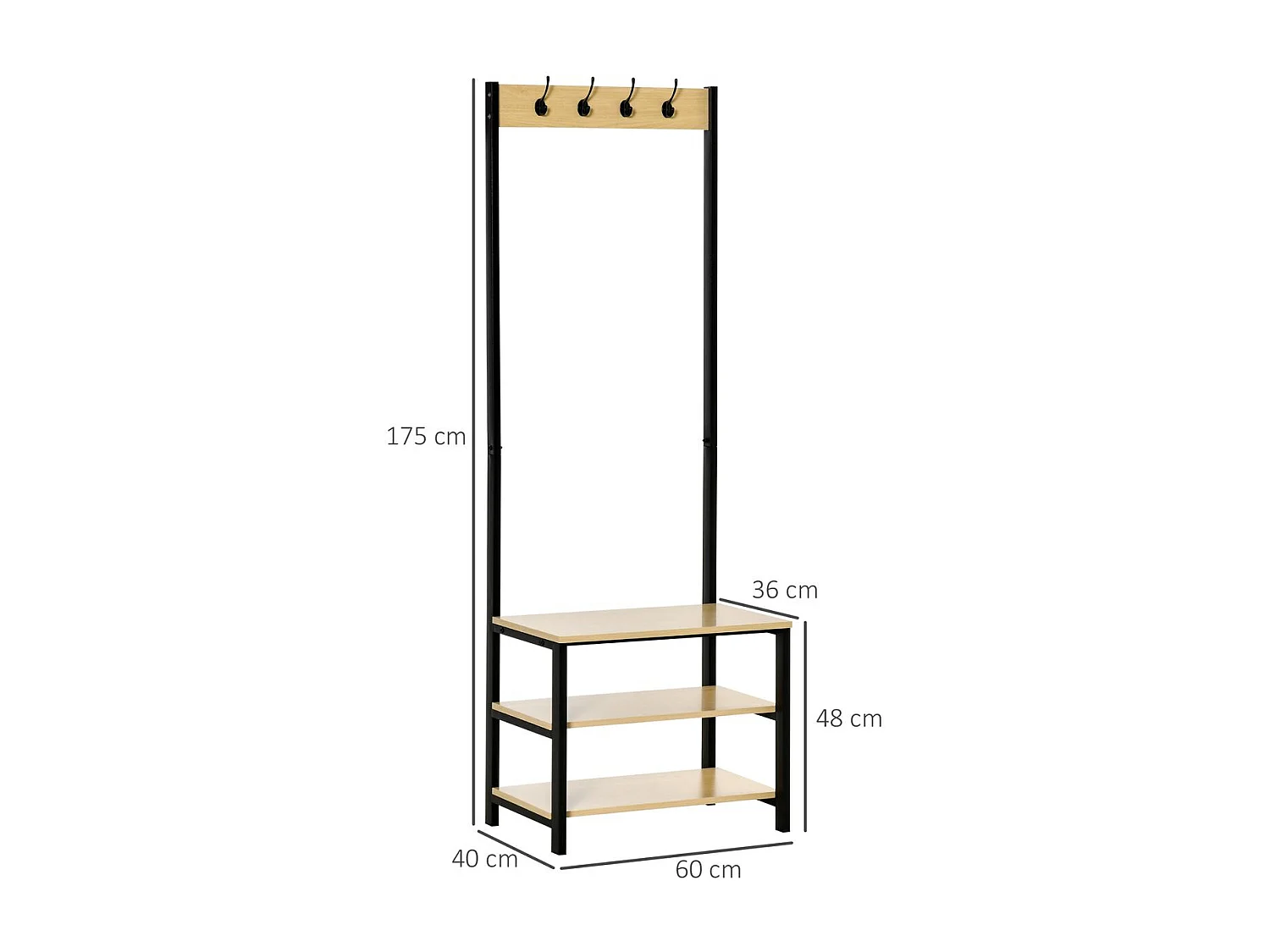 Perchero de pie madera natural 60x40x175cm HOMCOM