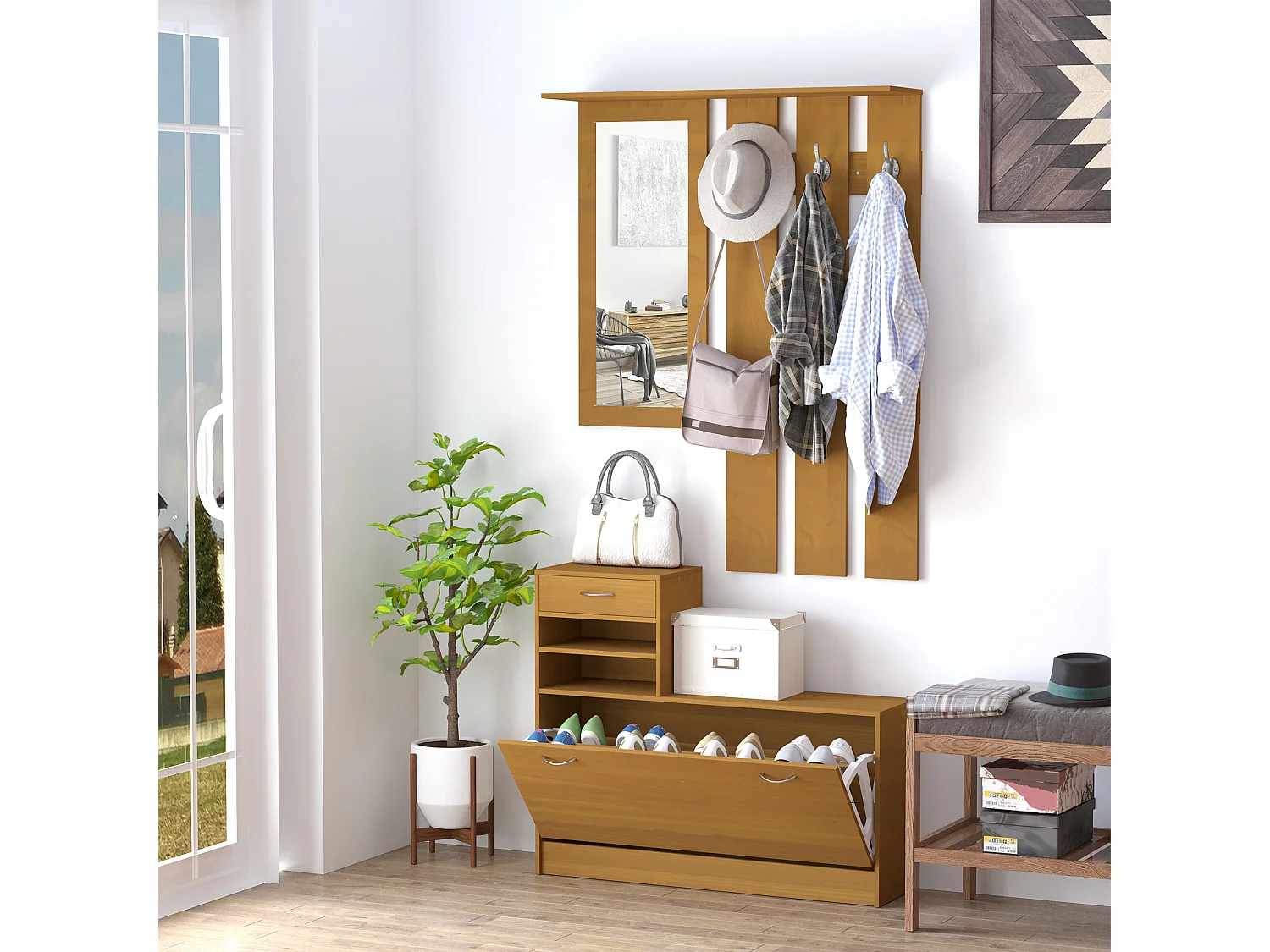 Conjunto muebles de entrada madera 90x22x116cm HOMCOM