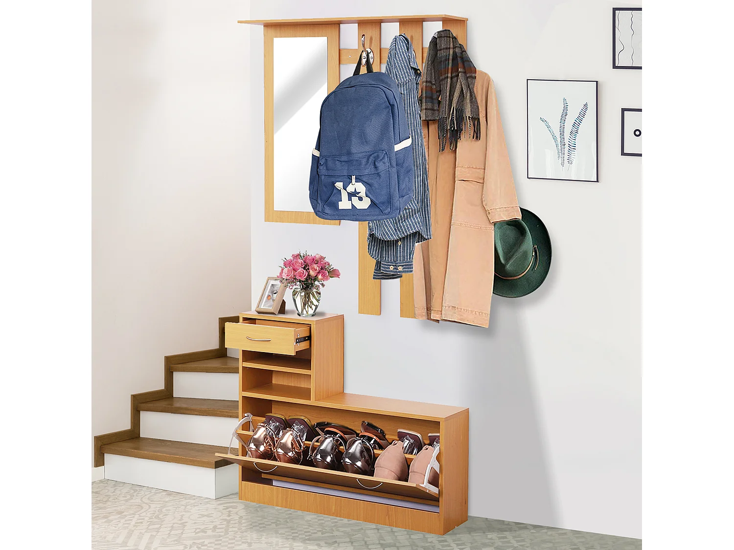 Conjunto muebles de entrada madera 90x22x116cm HOMCOM