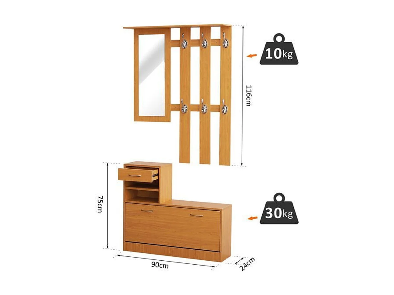 Conjunto muebles de entrada madera 90x22x116cm HOMCOM