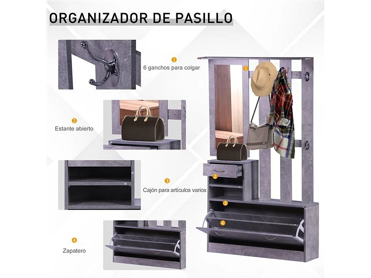 Conjunto muebles de entrada gris 90x22x116cm HOMCOM