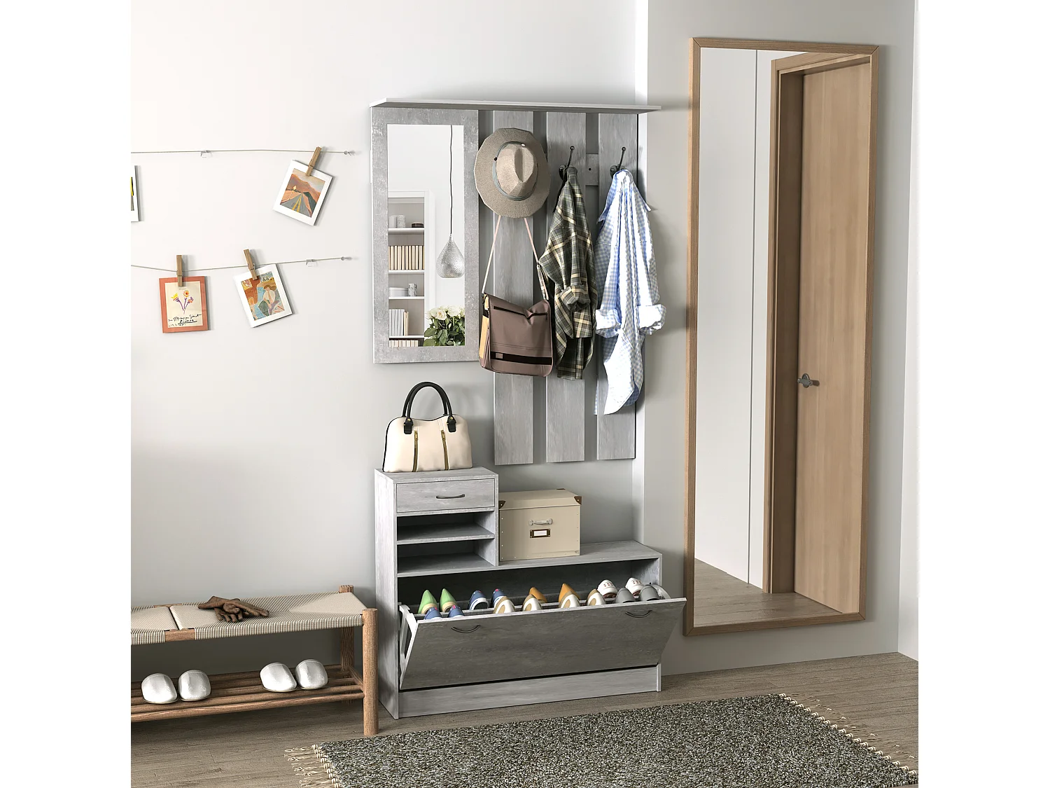 Conjunto muebles de entrada gris 90x22x116cm HOMCOM