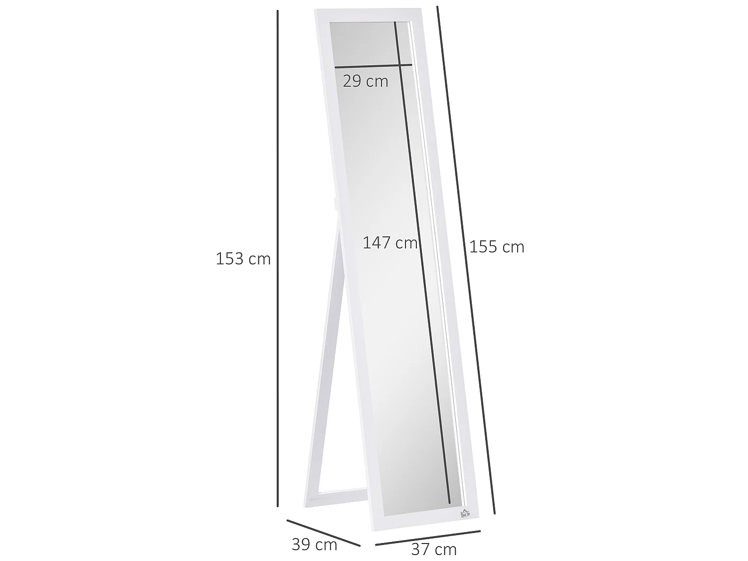 Espejo de pie blanco 37x37x154 cm HOMCOM