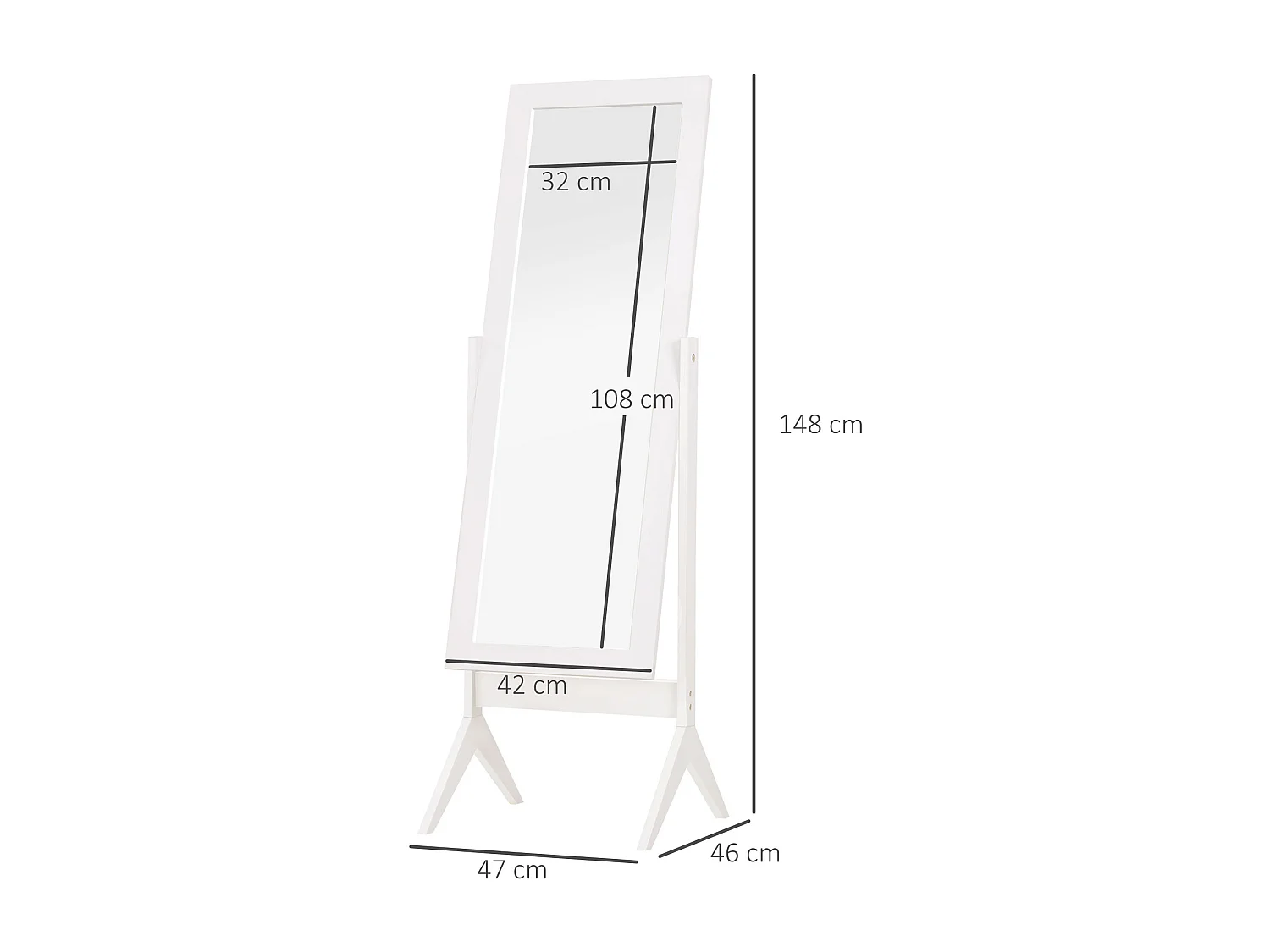 Espejo de pie blanco 47x46x148 cm HOMCOM