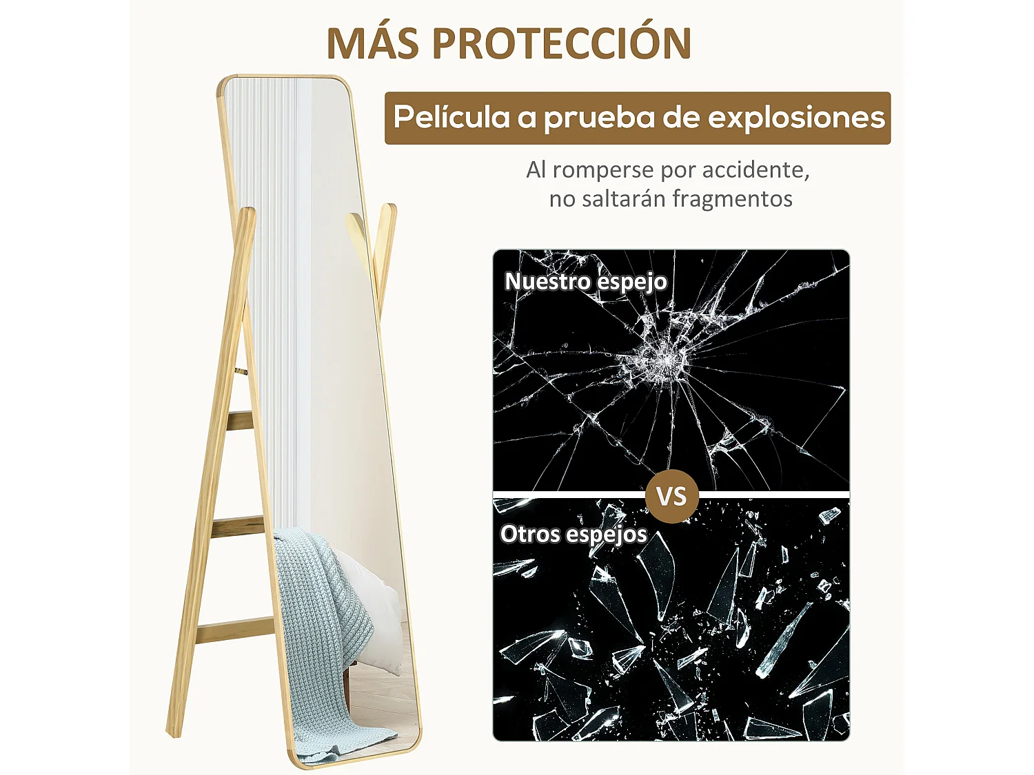 Espejo de pie madera natural 40x35x147 cm HOMCOM