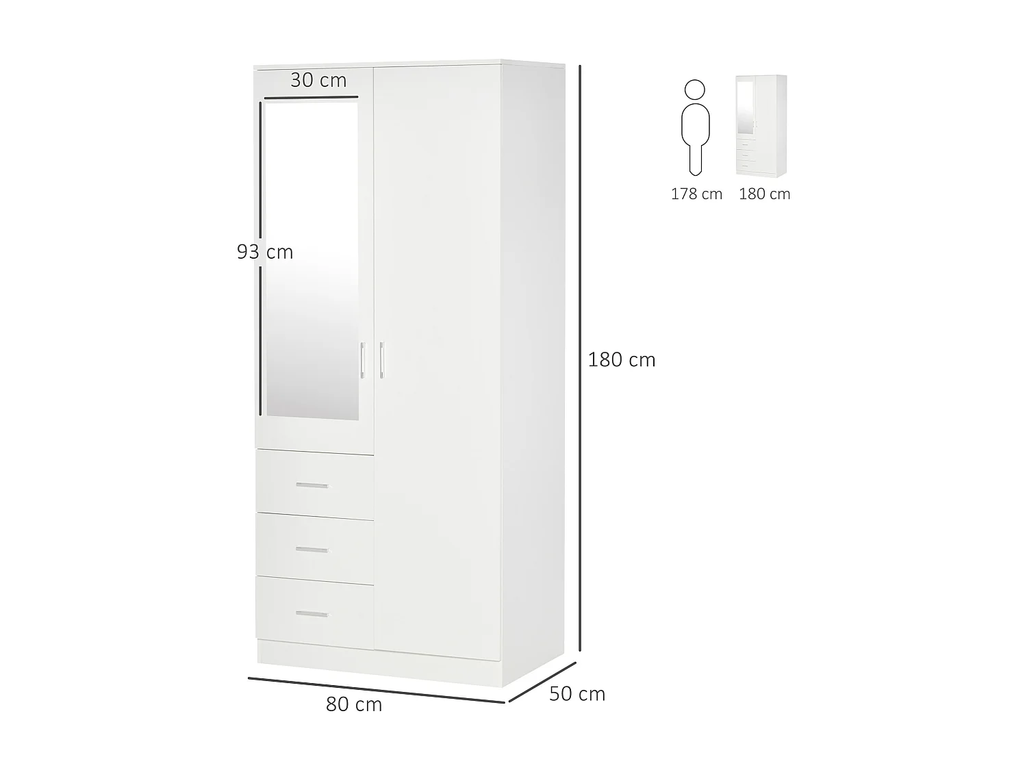 Armario blanco 80x50x180 cm HOMCOM