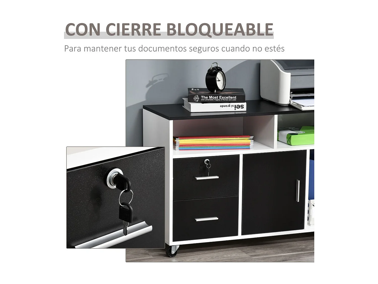 Mueble archivador negro 100x35x65 cm HOMCOM