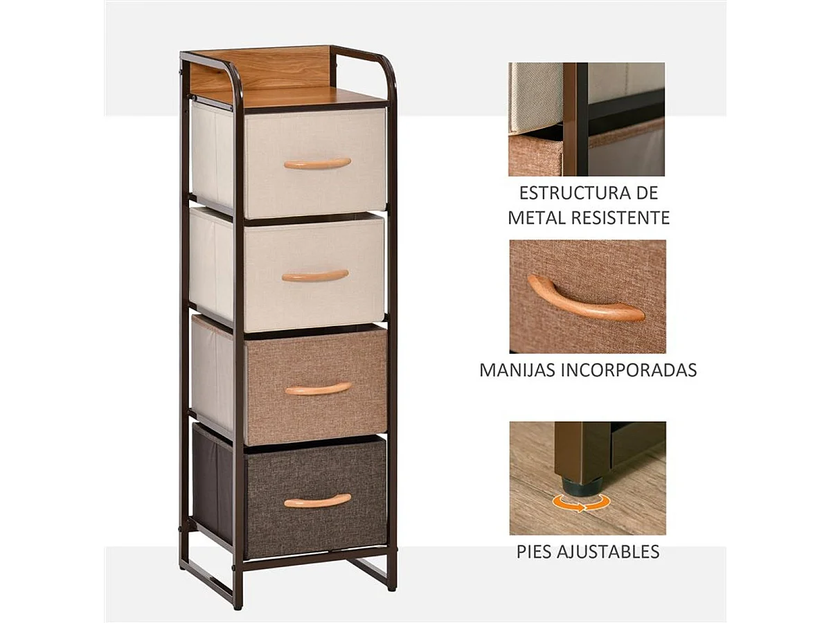 Cómoda de tela crema, café y marrón 31x29x99 cm HOMCOM