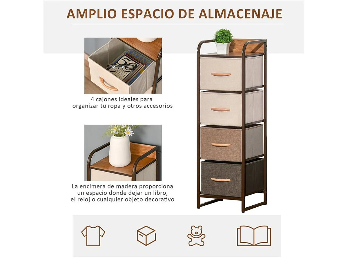 Cómoda de tela crema, café y marrón 31x29x99 cm HOMCOM