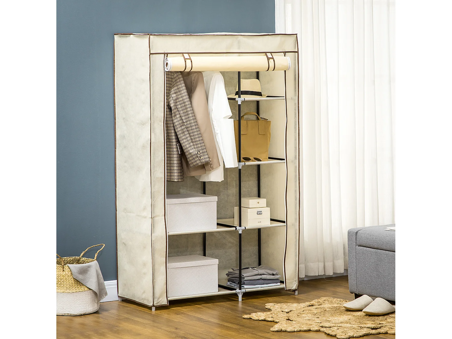 Armario de tela crema 103x43x162.5 cm HOMCOM